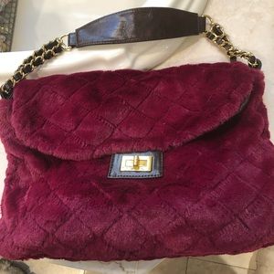 Raspberry furry diamond quikted Bug Buddha bag